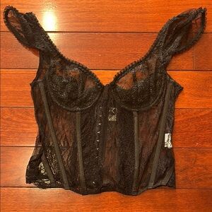White Fox NWT Black Lace Corset Top